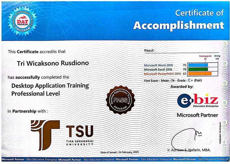 Sertifikat Desktop Application Training — Tiga Serangkai University